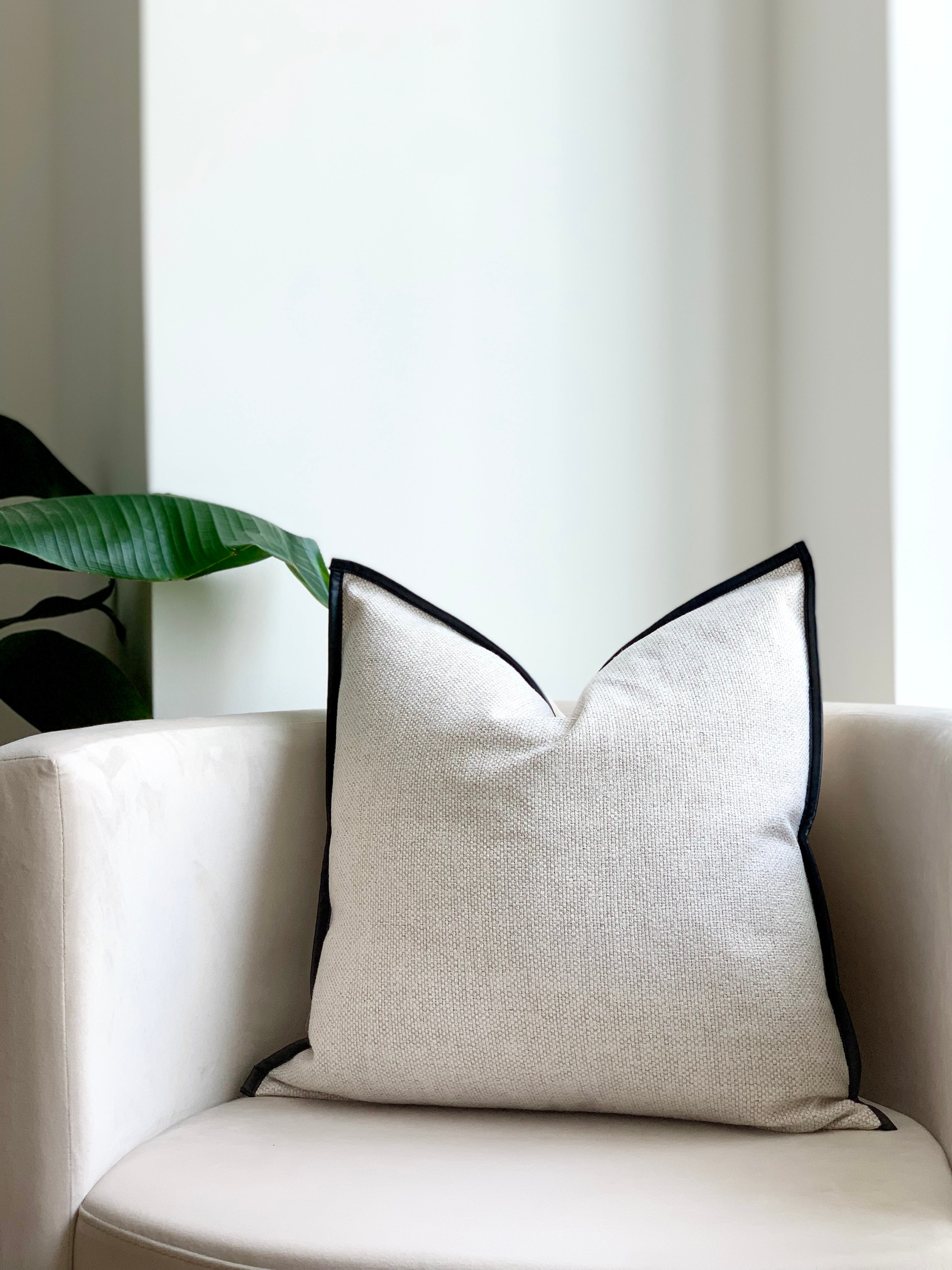 Leatherette Trim Throw Pillow Cover