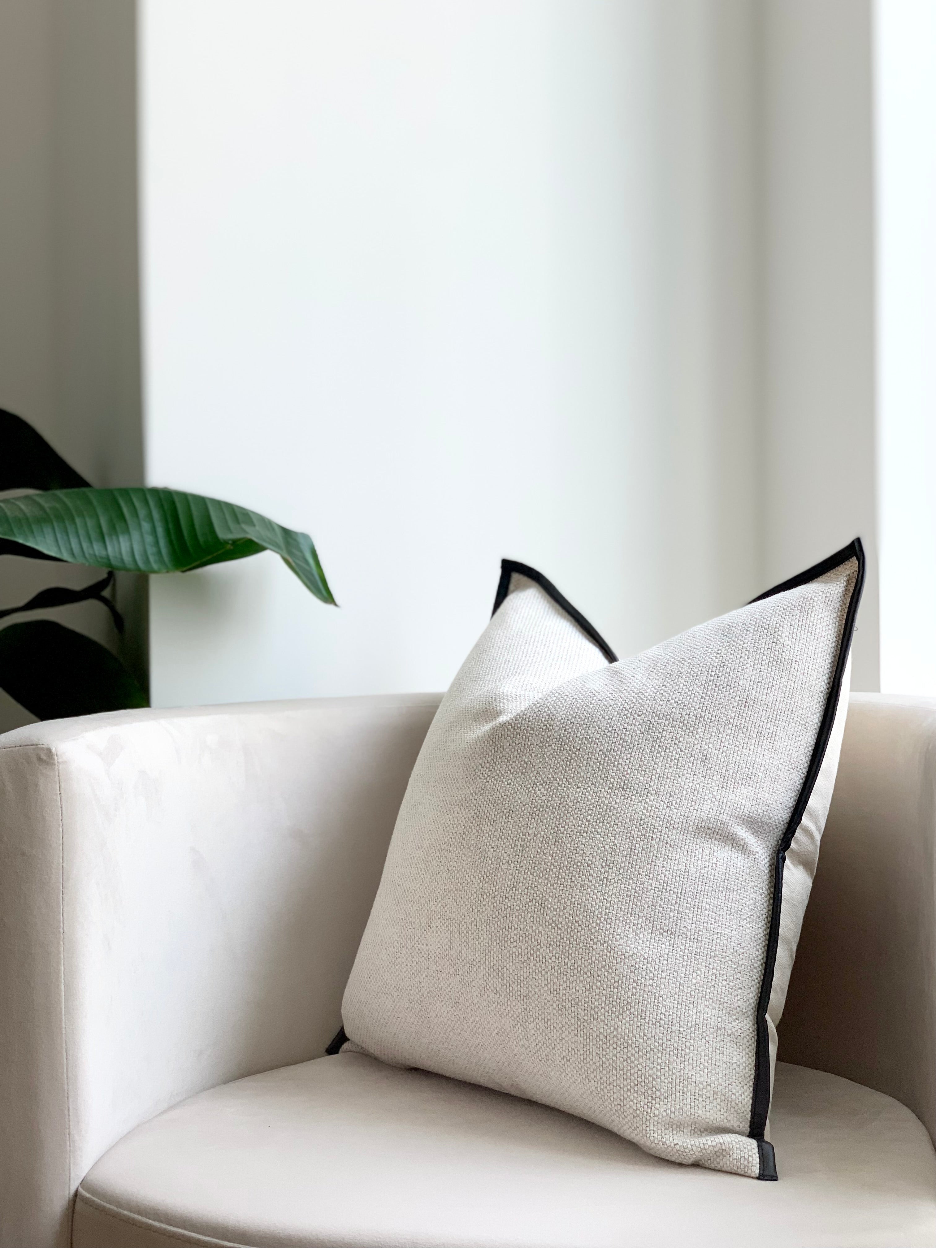 Leatherette Trim Throw Pillow Cover